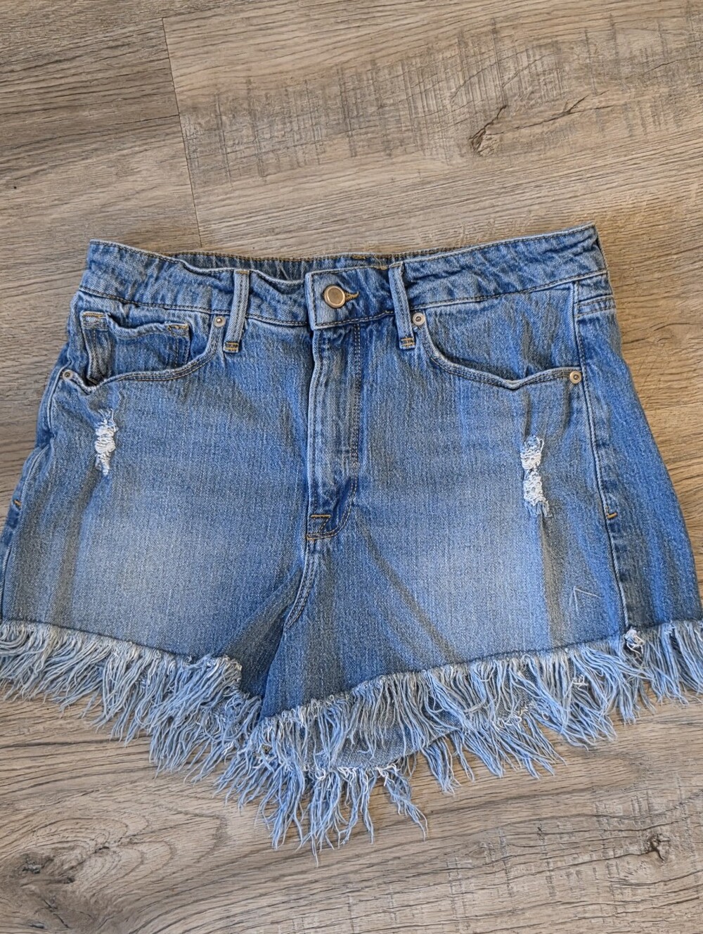 Good American Distressed Extreme Fringe Cutoff Denim Shorts, 10 /30